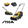 Stiga Collector 132e Kit ( 1- АКБ (20V/ 4.0Ah) и ЗУ; 3 уровня стрижки: 30-70мм, захват 30 см, травосборник 30 л пластик, колеса 140/140 мм.)